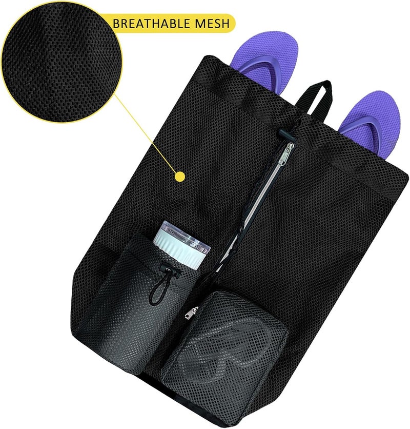 HOPSOOKEN Swim Bag Mesh Beach Backpack for Womem Men Waterproof Drawstring Backpack with Wet Pocket for Swimming Gym Pool - Image 5